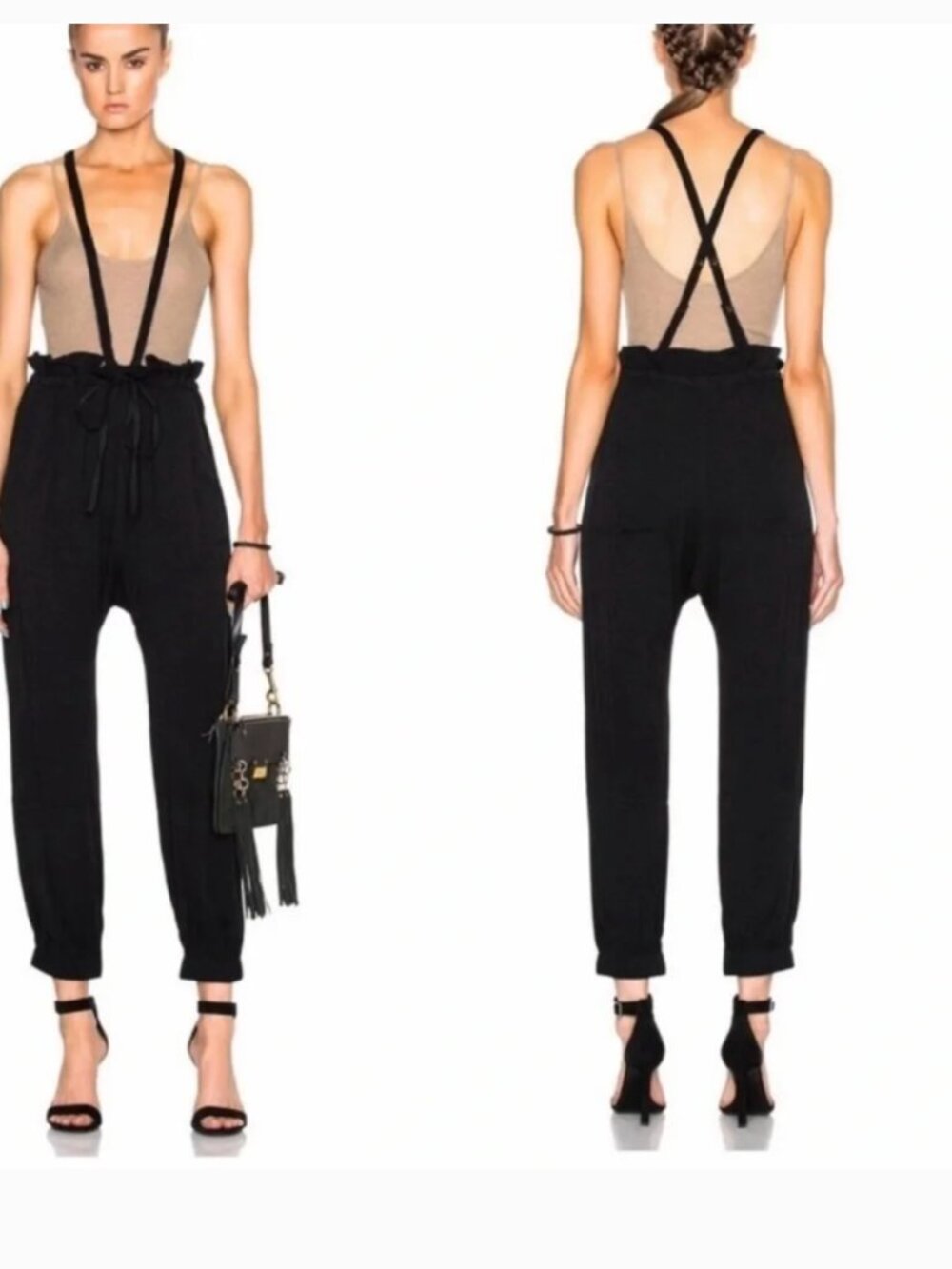 Ulla Johnson Freya High Rise Suspender Pants in Noir Black Size 4 Overalls